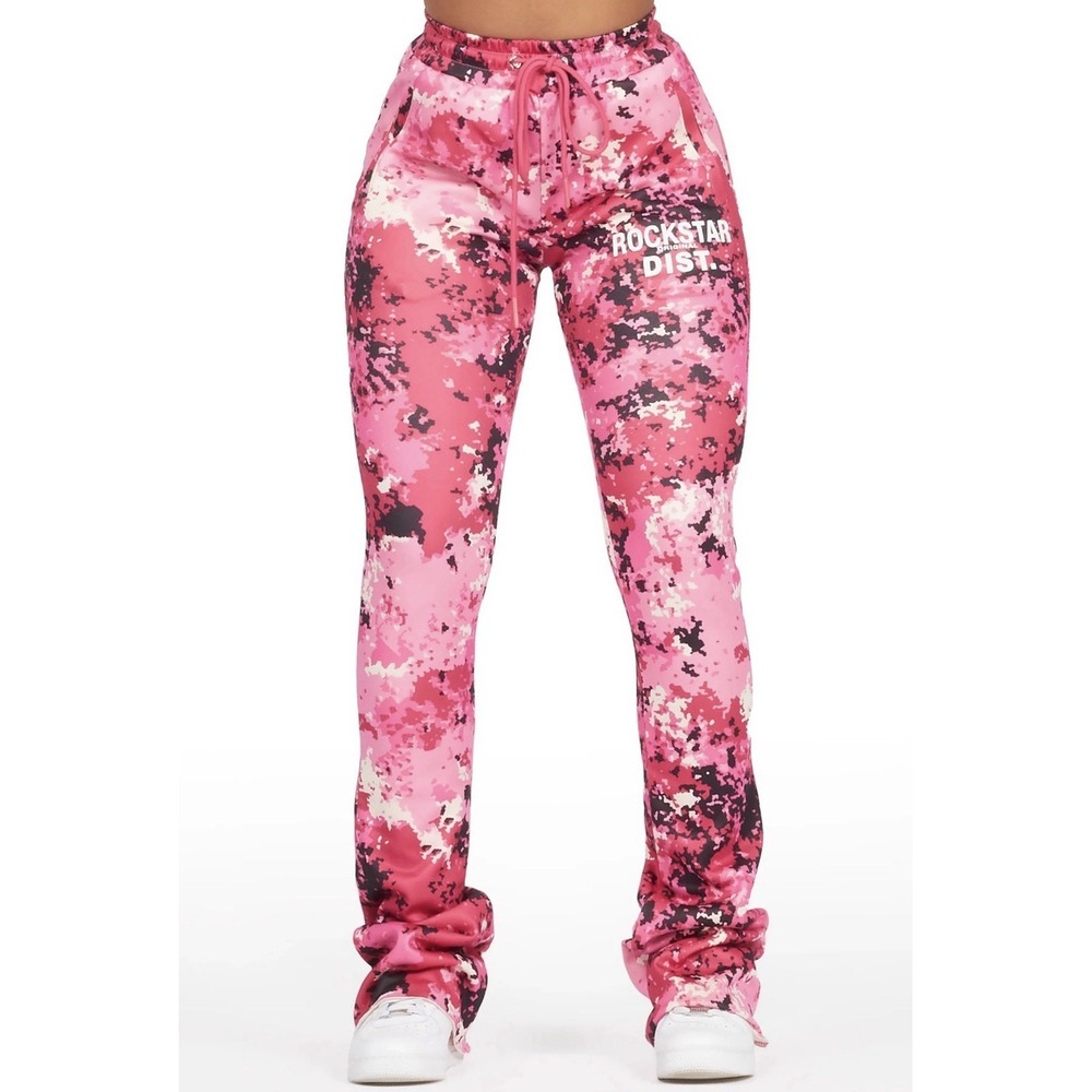 Rockstar Original Juliana Pink Digital Camo Super Stacked Track Pant Sz M R